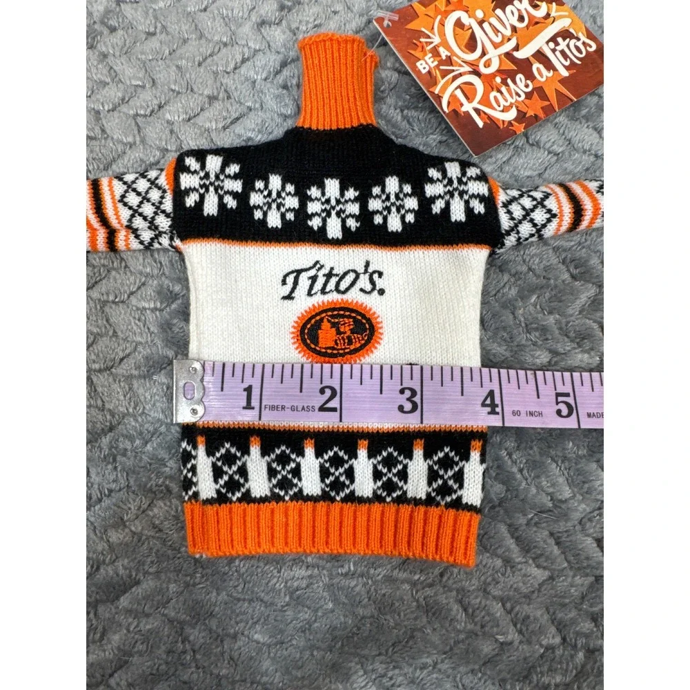 Titos Handmade Vodka Bottle Sweater Holiday Fair Isle Orange Black White‎ NWT